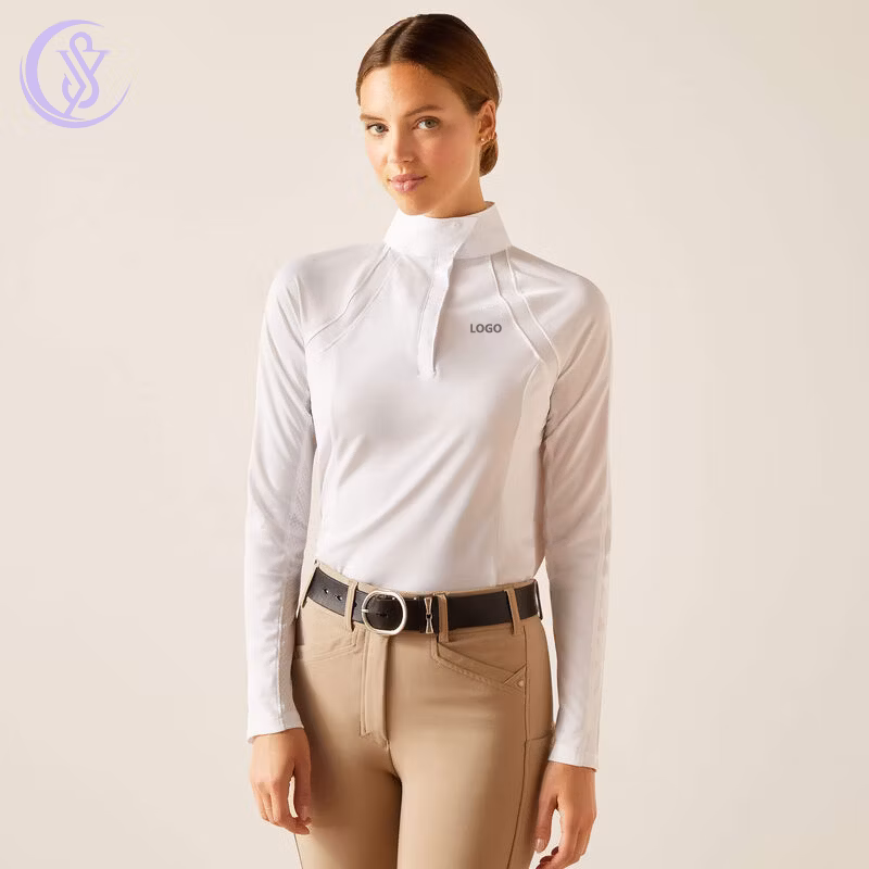 Hot Sale Nylon Spandex Skin Friendly Equestrian Wear Base Layer Women Sport Horse Riding Long Sleeve Sun Riding Tops Show Shirts