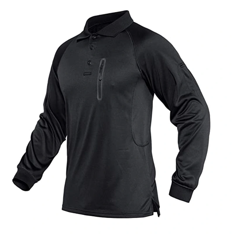 Men&prime;s Long Sleeve Black Shirt Outdoor Activity Tactical Military Style T-Shirt Combat Polo Shirt