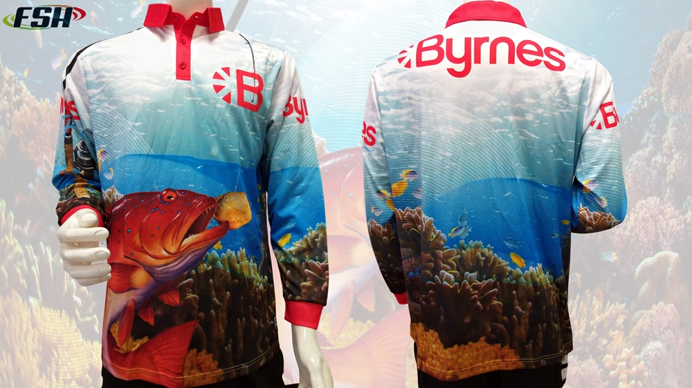 Custom Sublimated Polo Neck Fishing Shirt with Rib-Knit Cuffs