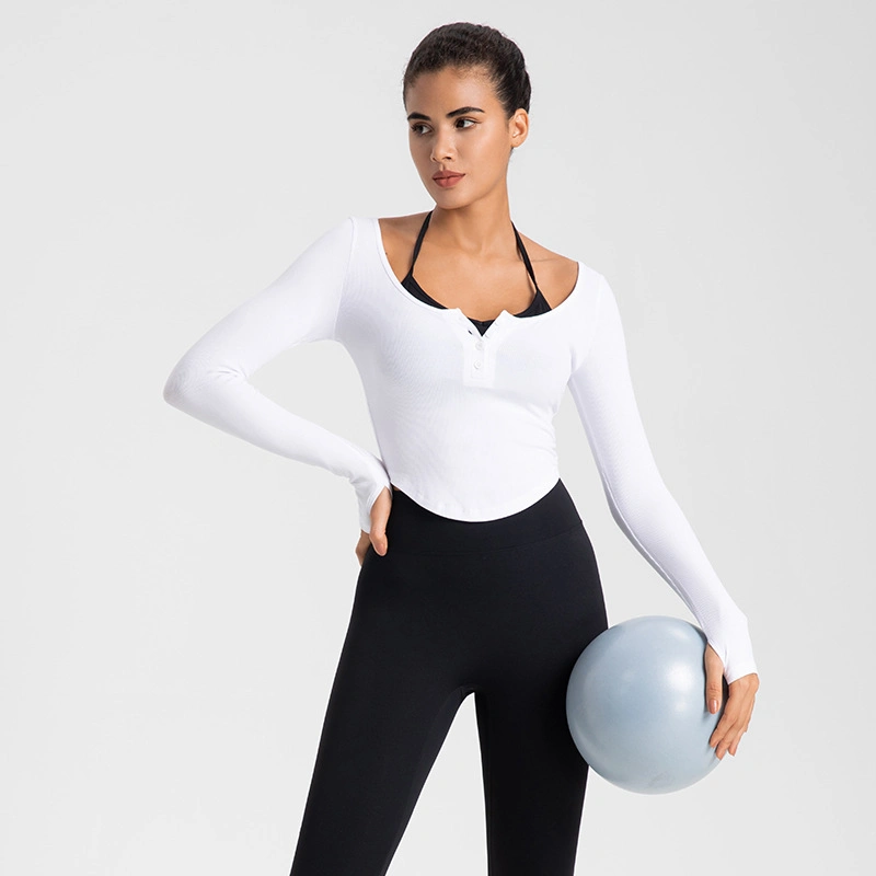 Women Hot Selling Knitted Seamless Long Sleeve Yoga Exercise Fitness Sports Top