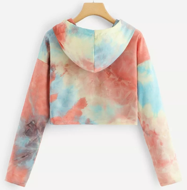 Custom Made Fashion Women Tops Tie Dye Drawstring Hoodie Sweatshirt