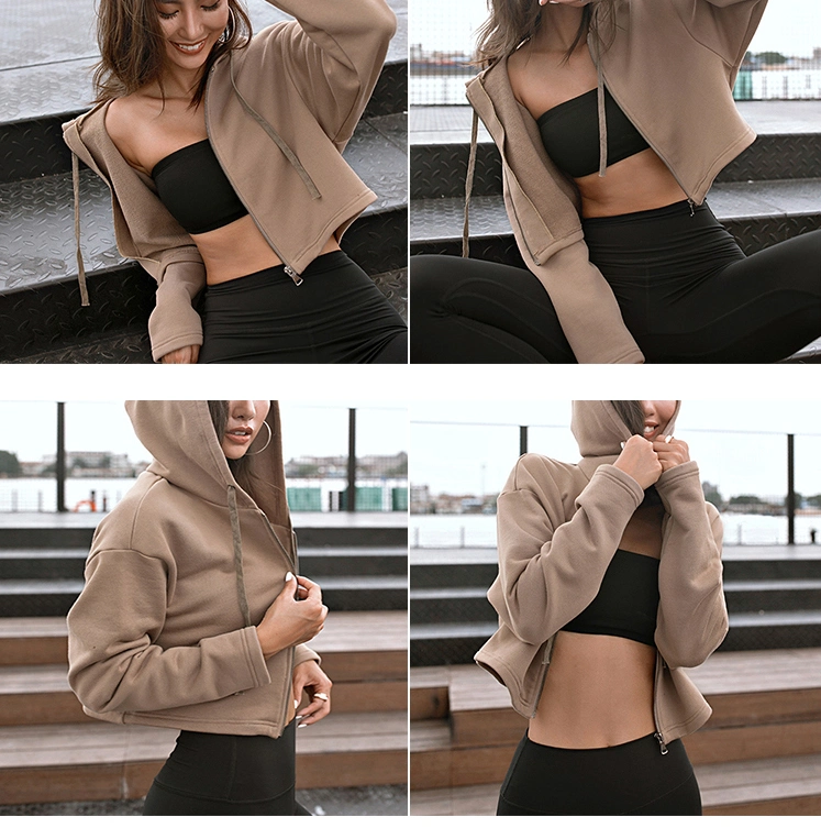 Women&prime;s Clothing Fall 2023 Custom Logo Women Fashion Clothes Zip up Short Jacket Coat Long Sleeve Crop Top Women Hoodie