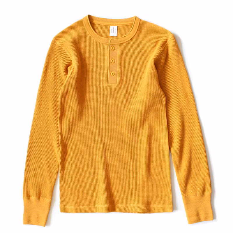 Fashion Cotton Waffle Long Sleeve Workout Leisure Wear Henley T-Shirts