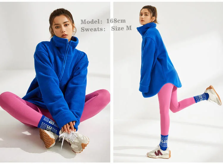 2023 New Half Zipper Lapel Sweats Teddy Soft Fabric Fleece Mock Neck Sweatshirt for Women Sports