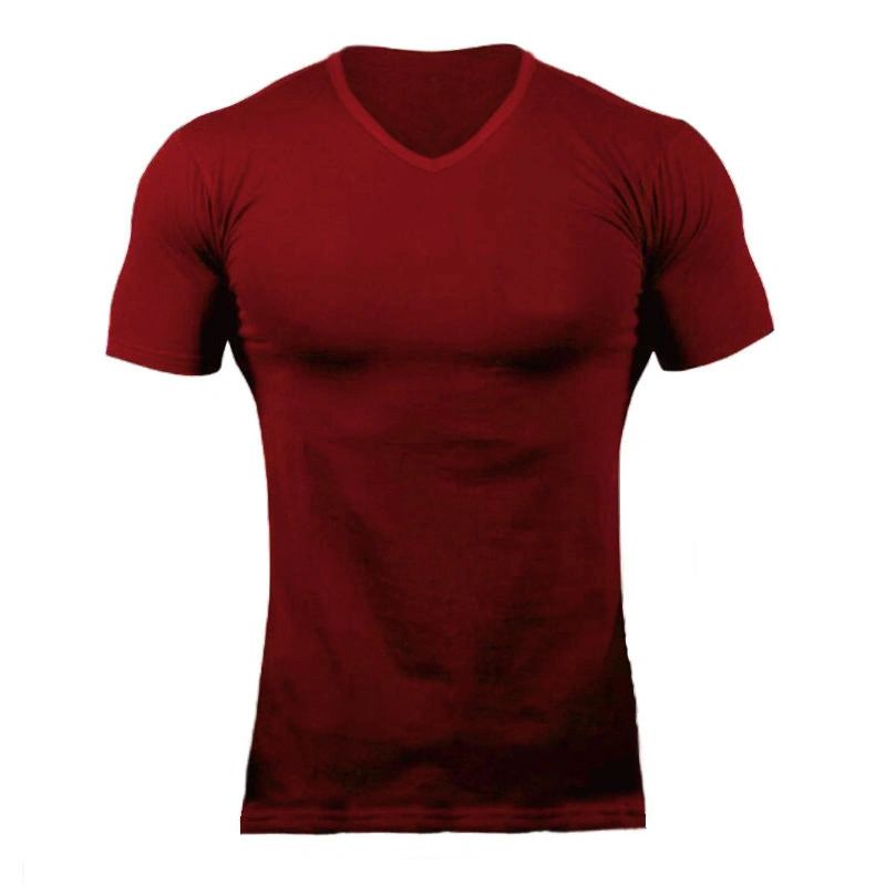 Custom Print Blank Plain V Neck Activewear Cotton Gym Sport T-Shirt for Men