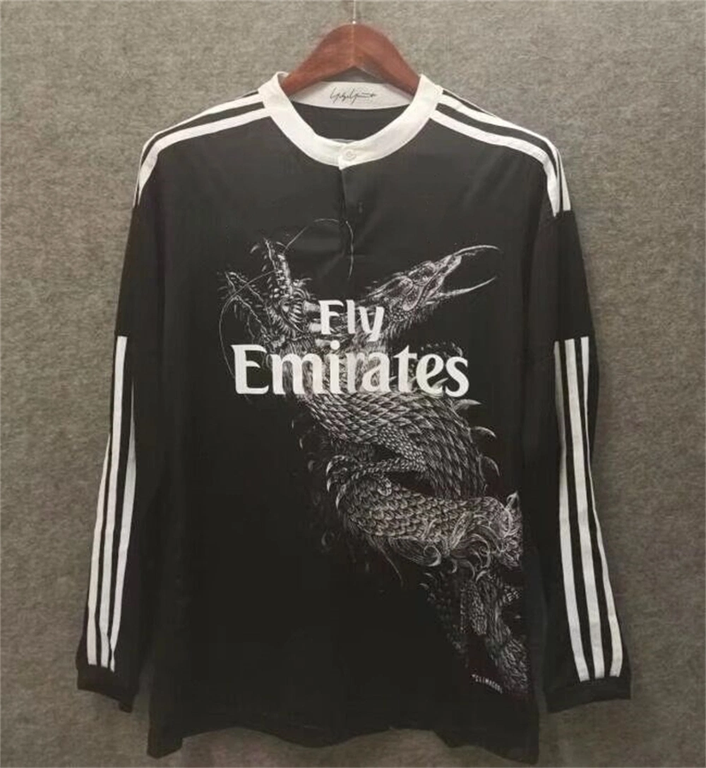 Free Shipping Men&prime;s Reals 14-15 Away Soccer Jersey Black Long Sleeve Madrid Retro Shirts