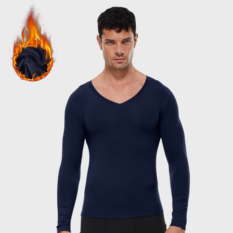 Tianchen Factory Wholesale Men&prime;s Compression Long-Sleeve Active Workout T-Shirt for Running Keep Warm Fleece Lined V Neck Sports Sweatshirts Gym Tops