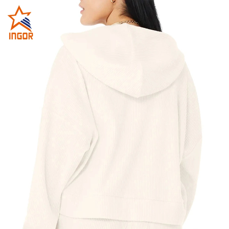 Ingor Sportswear Workout Clothes Supplier Custom Women Clothing Activewear Ribbed Knit Hoodies