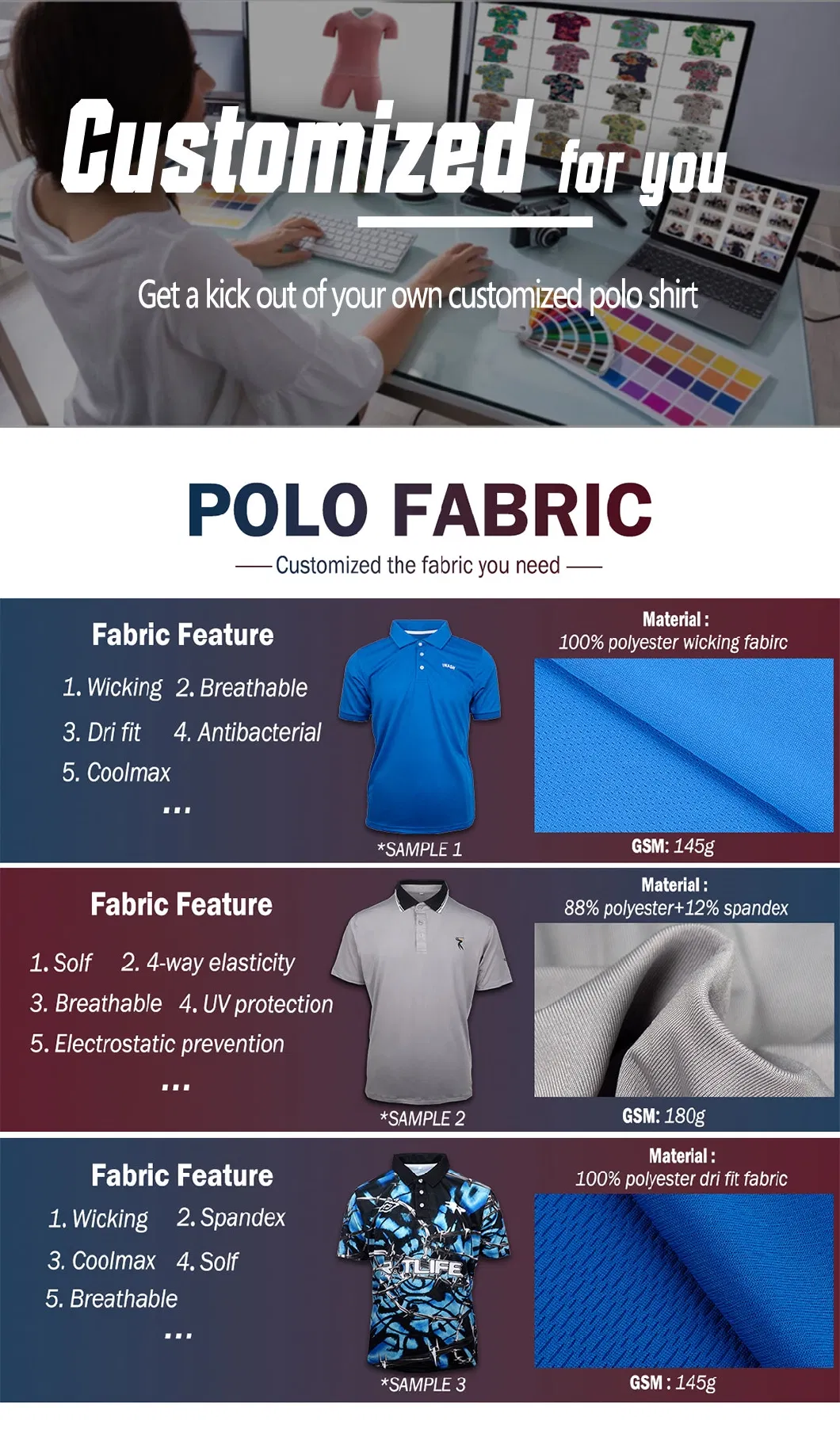 Factory Polyester Knit Men&prime;s Sport Shirts Embroidered Digital Printing Golf Polo