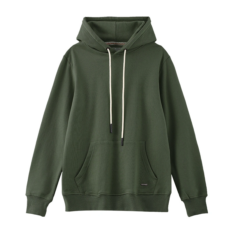 Custom Girls Winter Green Drop Shoulder Long Sleeve Sweatshirt with Drawstring Kangaroo Pocket CVC Fleece Hoodie for Lady