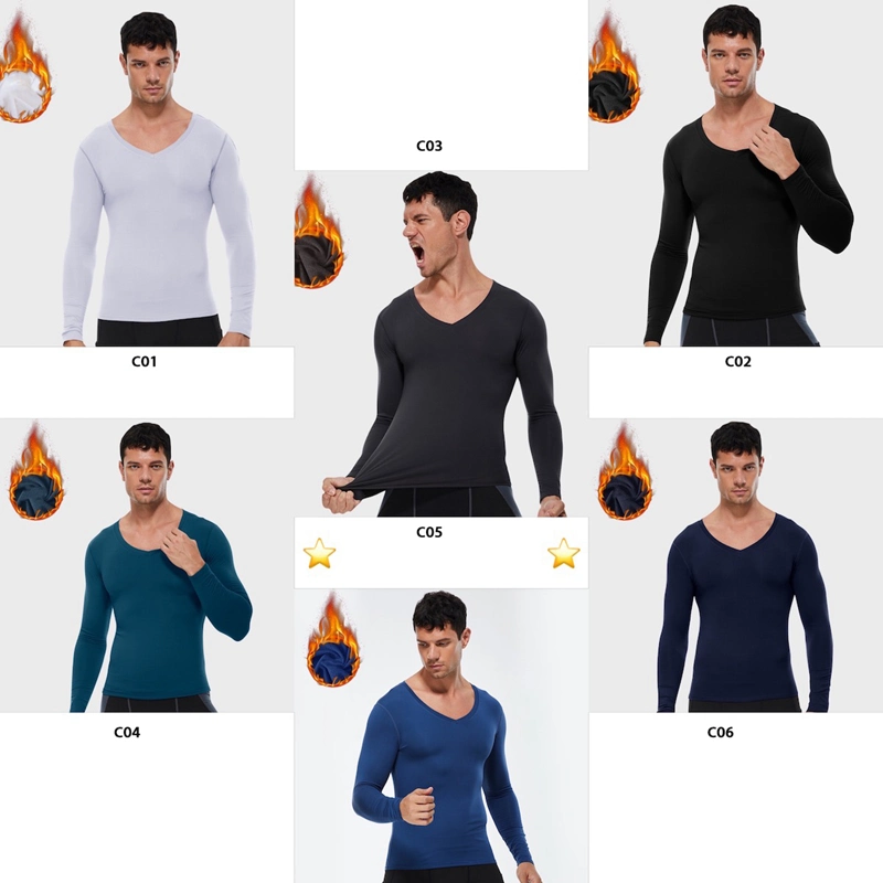 Tianchen Factory Wholesale Men&prime;s Compression Long-Sleeve Active Workout T-Shirt for Running Keep Warm Fleece Lined V Neck Sports Sweatshirts Gym Tops