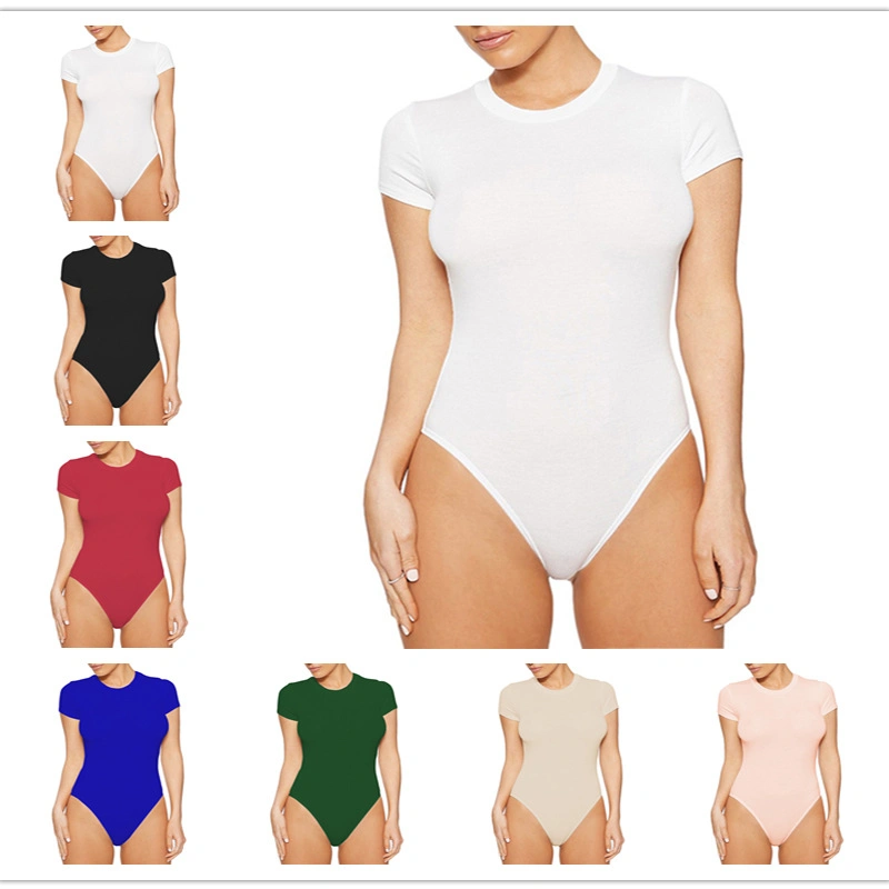 2023 Summer Round Neck White Slim Fit Bodysuit Ladies Jumpsuit Bodysuit Top