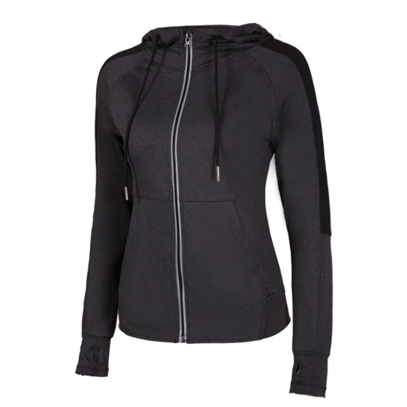 Women&prime;s Hooded Long Sleeve Workout Fast Dry Running Sweatshirt Gym Shirt Zipper Jacket Sports Tops