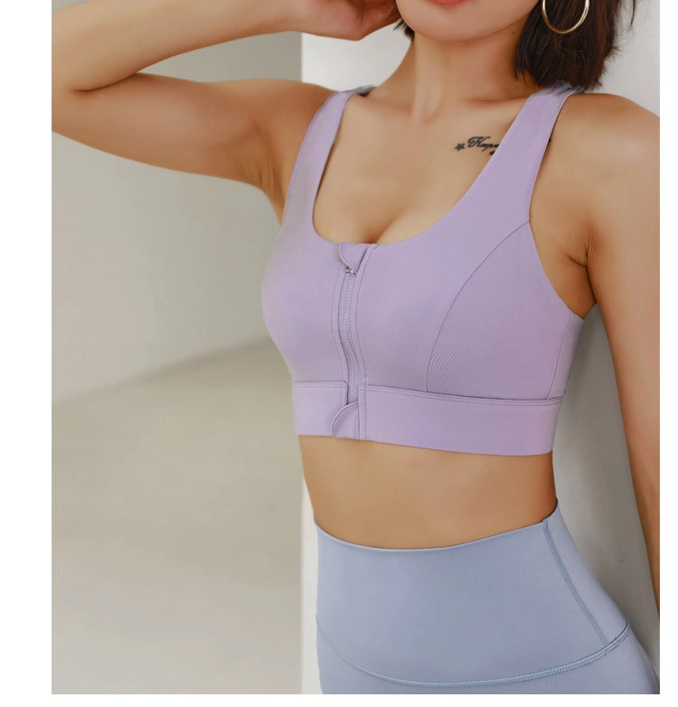 Women&prime;s Sports Top Front Zipper Push up Bra Fitness Crop Top Sexy Yoga Running Vest