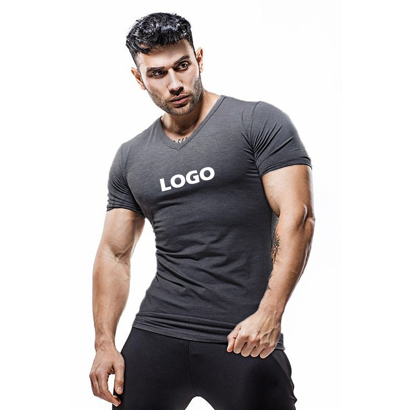 Custom Print Blank Plain V Neck Activewear Cotton Gym Sport T-Shirt for Men