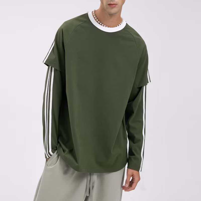 Wholesale New 100% Cotton Round Neck Long Sleeve Splicing Custom Thermal Long Sleeve Jersey T Shirt