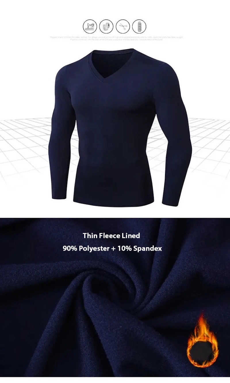 Tianchen Factory Wholesale Men&prime;s Compression Long-Sleeve Active Workout T-Shirt for Running Keep Warm Fleece Lined V Neck Sports Sweatshirts Gym Tops