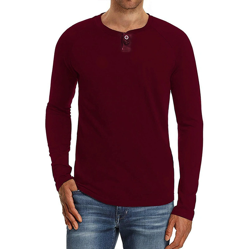 Henry Collar Long Sleeve Plus Sized Customize Patern Wholesale T Shirts for Men