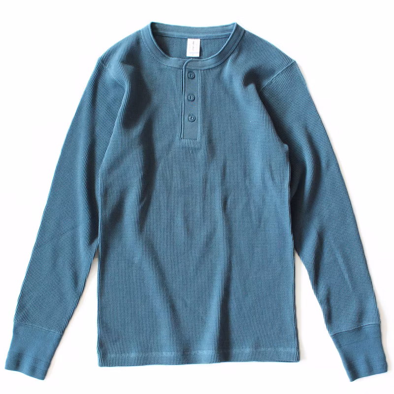 Fashion Cotton Waffle Long Sleeve Workout Leisure Wear Henley T-Shirts