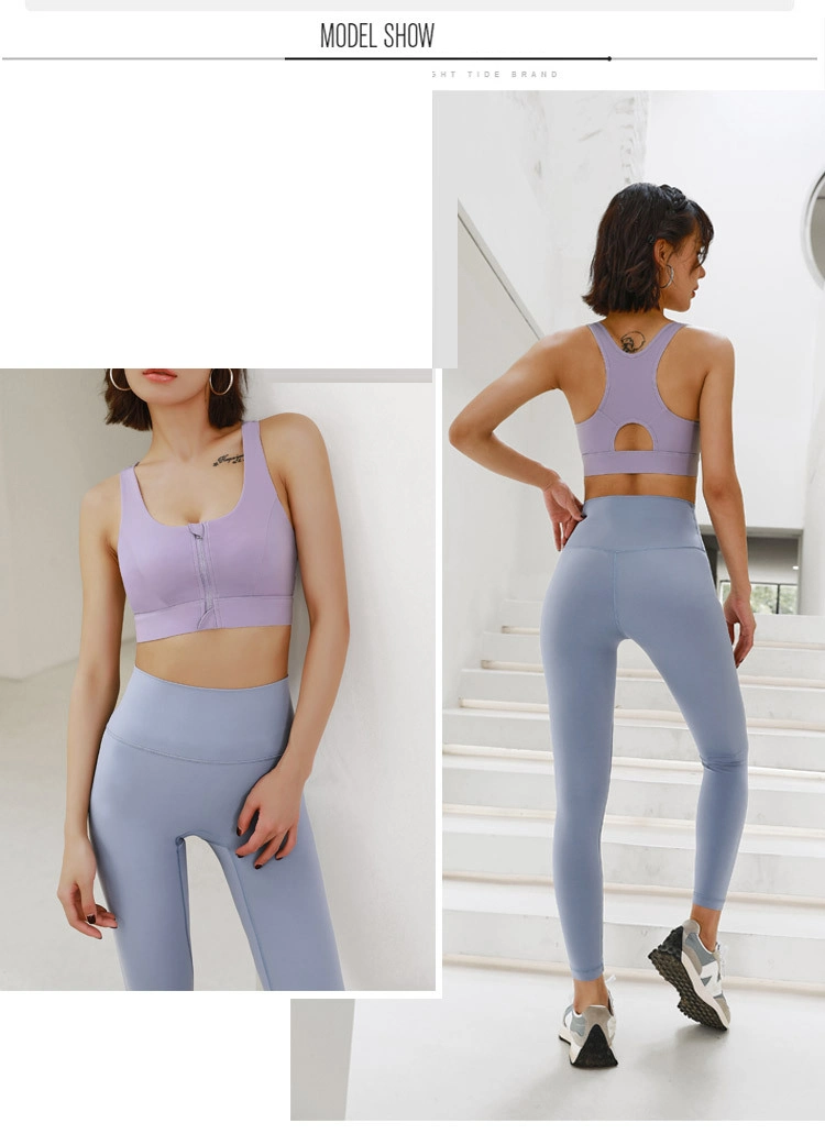 Women&prime;s Sports Top Front Zipper Push up Bra Fitness Crop Top Sexy Yoga Running Vest