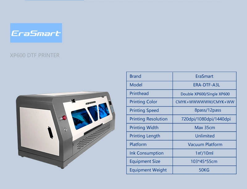 Erasmart 60cm 35cm Dual XP600 Dtf Inkjet Printing Pet Film Printer Machine A3 Dtf Printer for T-Shirt