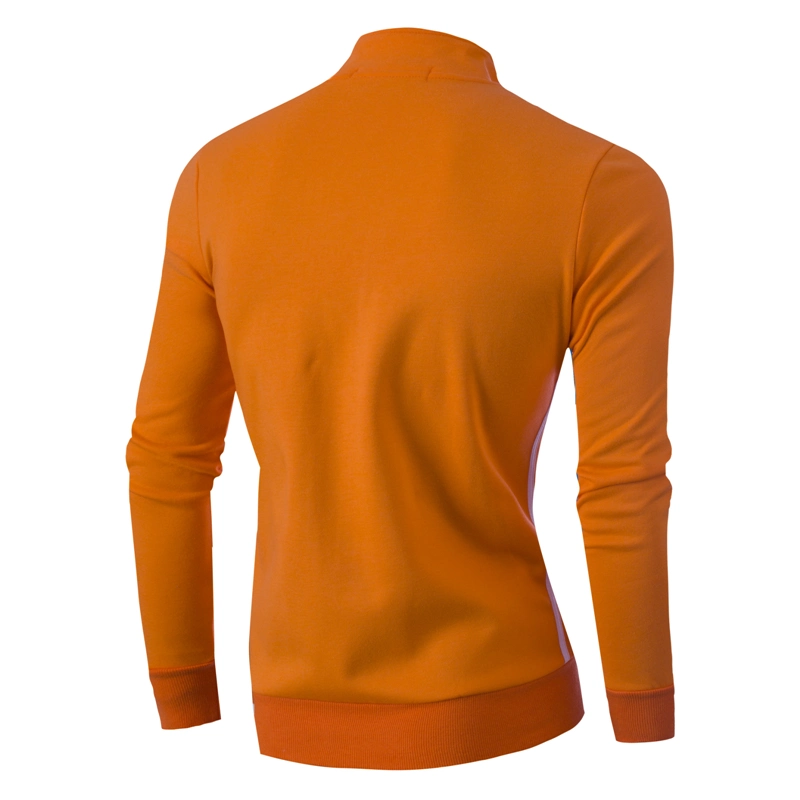 Customize Clothing Soft Unisex Orange Pullover Sweatshirt Cotton Ployester Knit Sport Hoodie with Two White Bindings on Chest