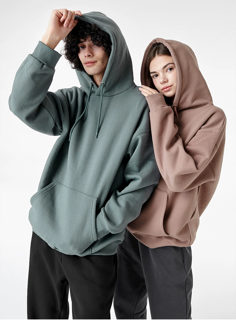 High Quality Classic Pure Color Couple Pullover Hoodie Drawstring Pullover Kangaroo Pocket Sweatshirts