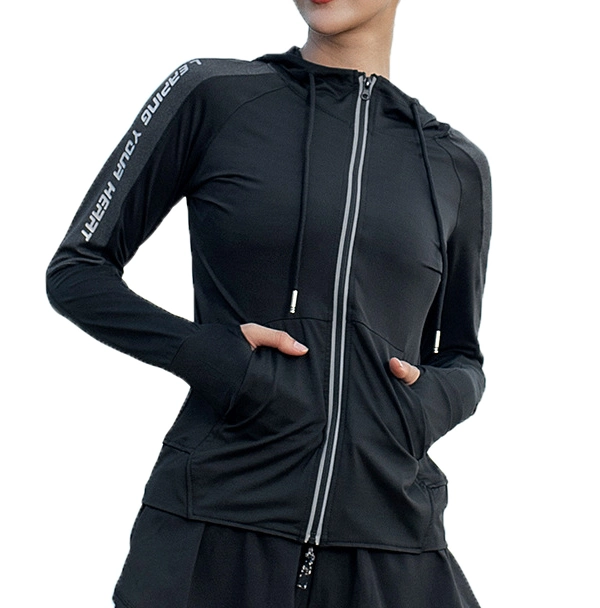 Women&prime;s Hooded Long Sleeve Workout Fast Dry Running Sweatshirt Gym Shirt Zipper Jacket Sports Tops