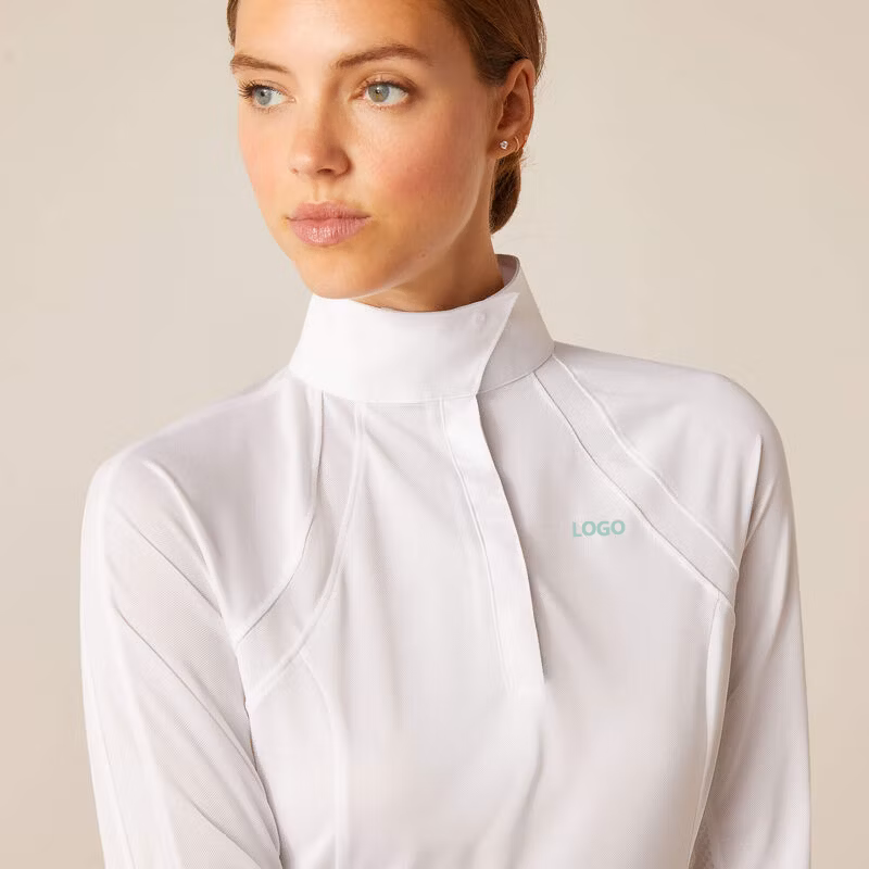 Hot Sale Nylon Spandex Skin Friendly Equestrian Wear Base Layer Women Sport Horse Riding Long Sleeve Sun Riding Tops Show Shirts