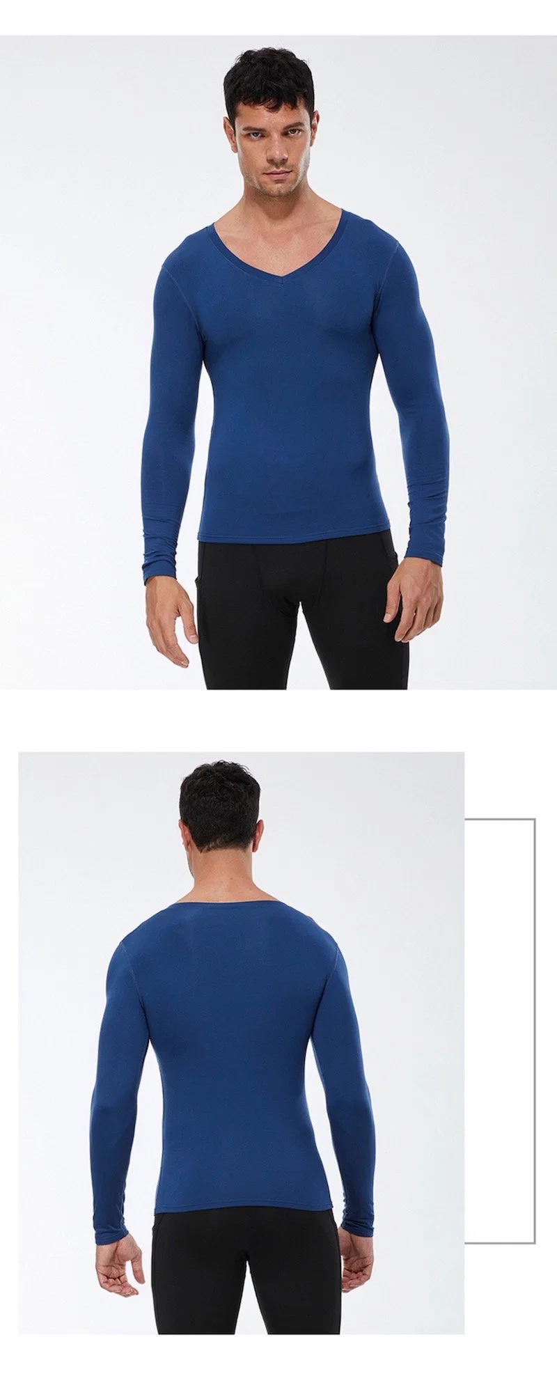 Tianchen Factory Wholesale Men&prime;s Compression Long-Sleeve Active Workout T-Shirt for Running Keep Warm Fleece Lined V Neck Sports Sweatshirts Gym Tops