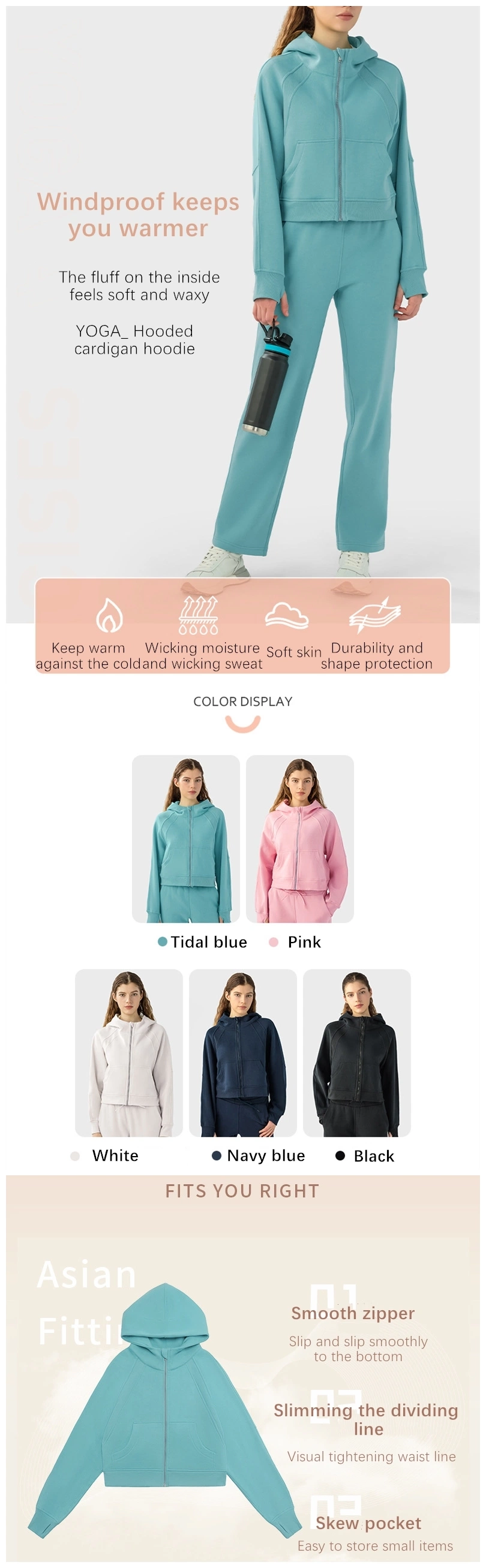 Xsunwing ODM/OEM Blank Sweatshirts Sports Hoodies Full Zip up Custom Logo Loose Leisure Fleece-Lined Pullover Hoody for Women Wdq004