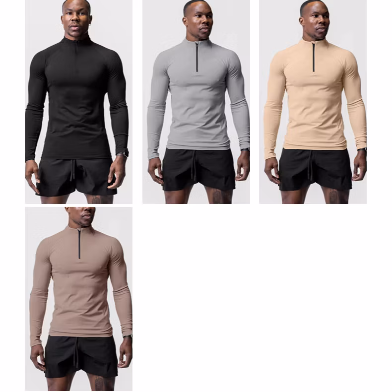 Men&prime;s Performance Active Sports Shirts Quarter Zip Long Sleevbodybuilding Running Tops Outdoor Shirt Winter Fleece Lined Thermal Pullover