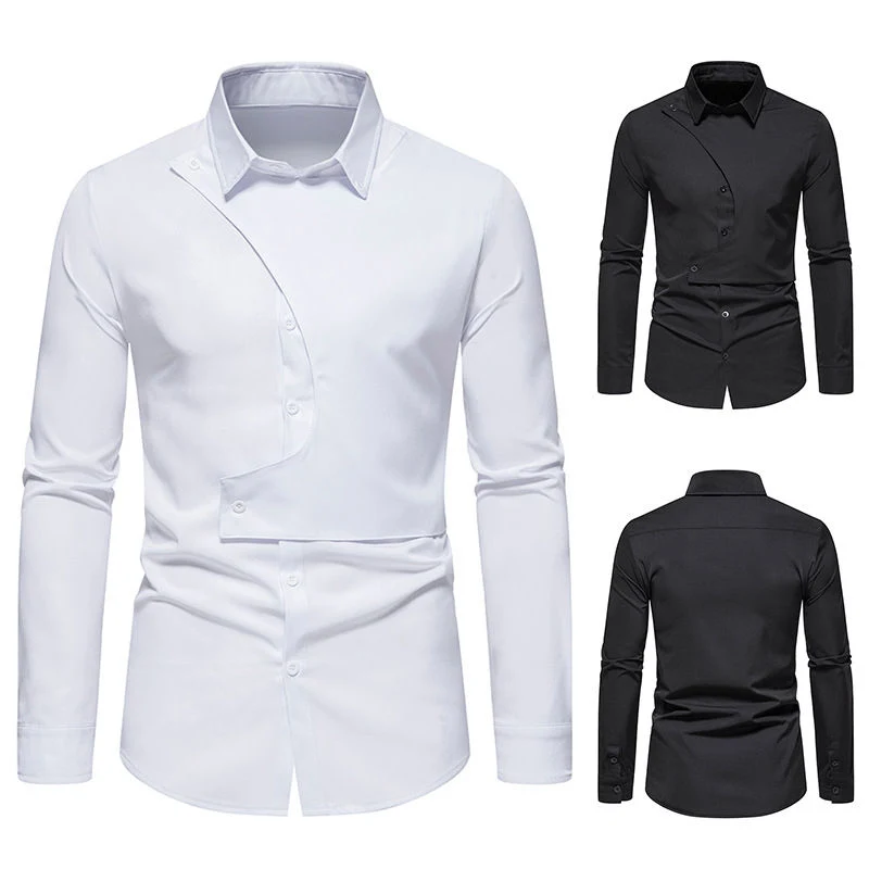 Vintage Formal Men&prime;s Long Sleeves White Black Work Shirts Custom Logo Mens Clothing Blank Plain Dress Shirt