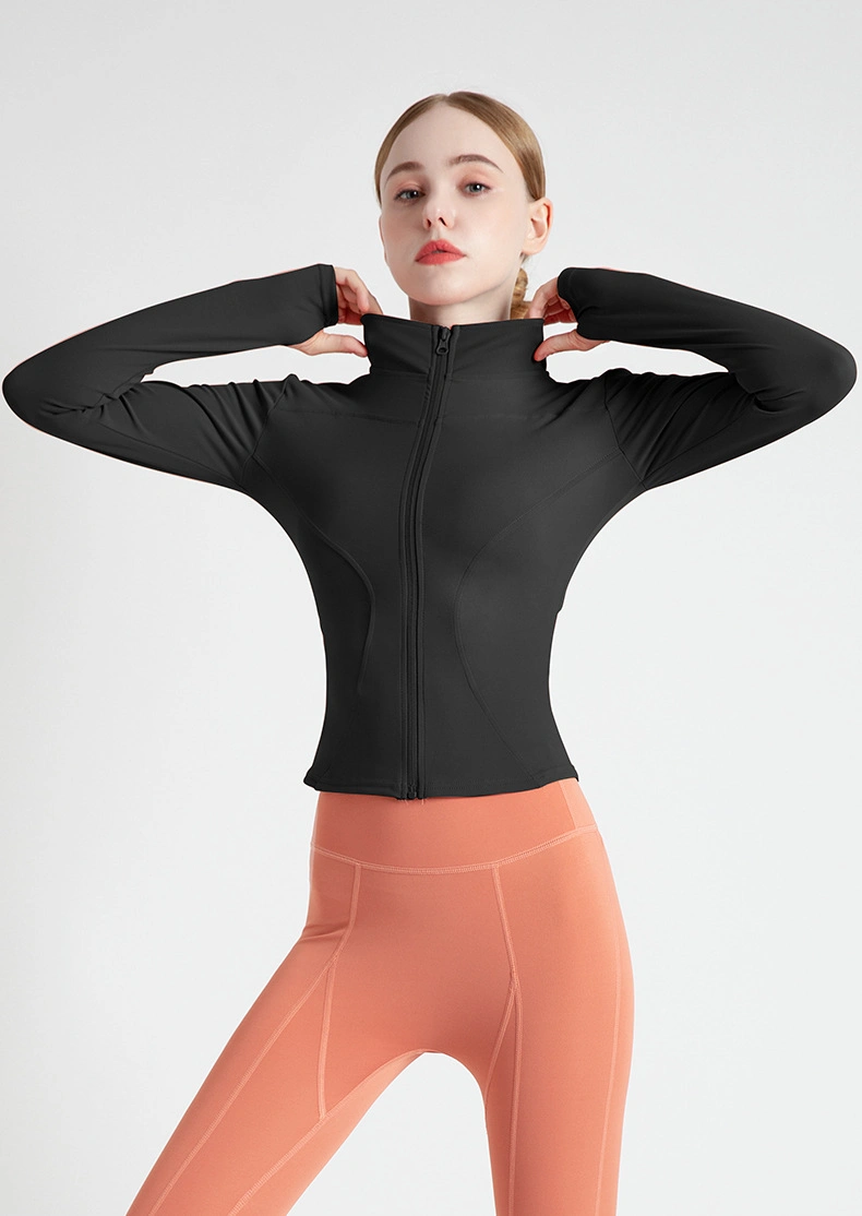 New Sports Coat Women&prime;s Spring and Autumn Fitness Clothes Stand Collar Casual Running Jacket Speed Dry Tight Yoga Top