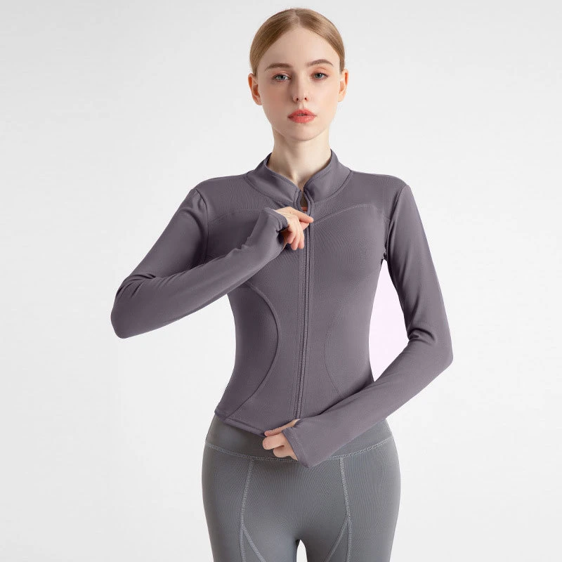 New Sports Coat Women&prime;s Spring and Autumn Fitness Clothes Stand Collar Casual Running Jacket Speed Dry Tight Yoga Top