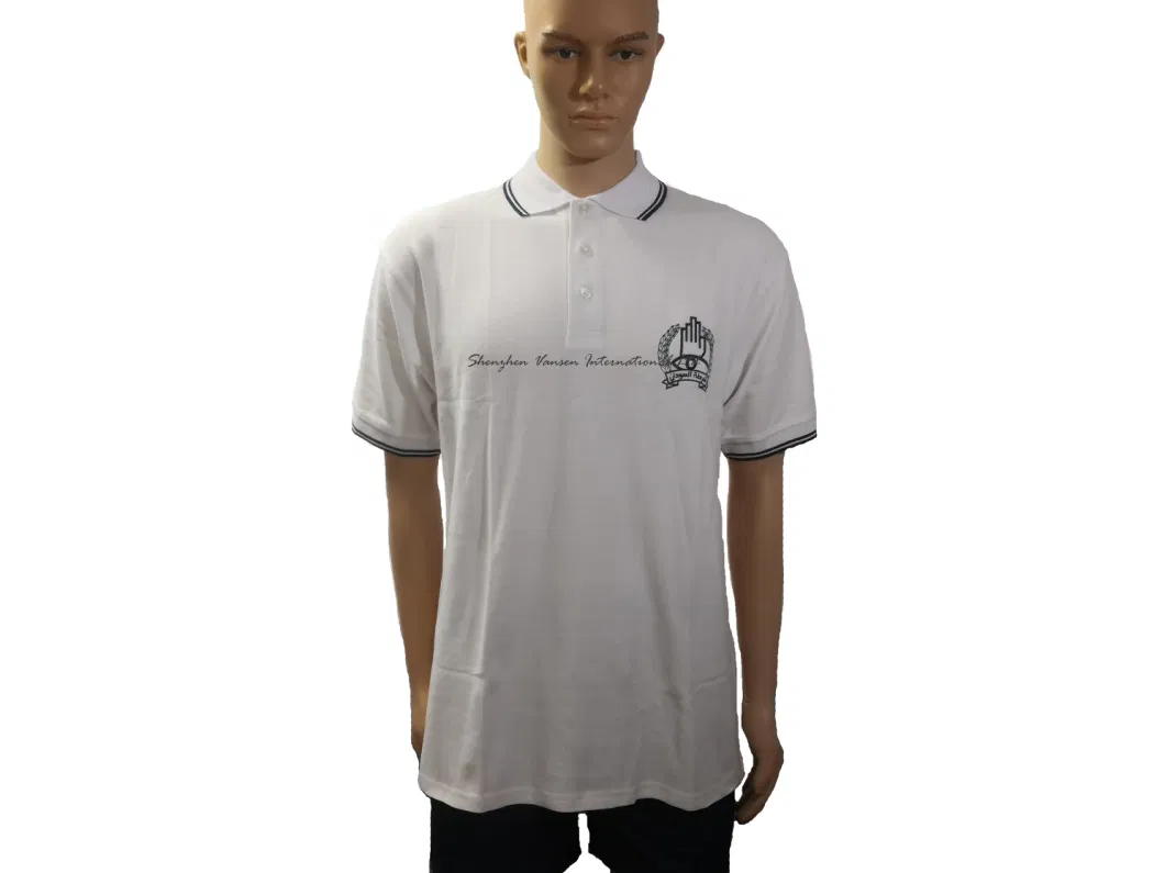 White Polo Shirt with Strips &amp; Embroidery Logo