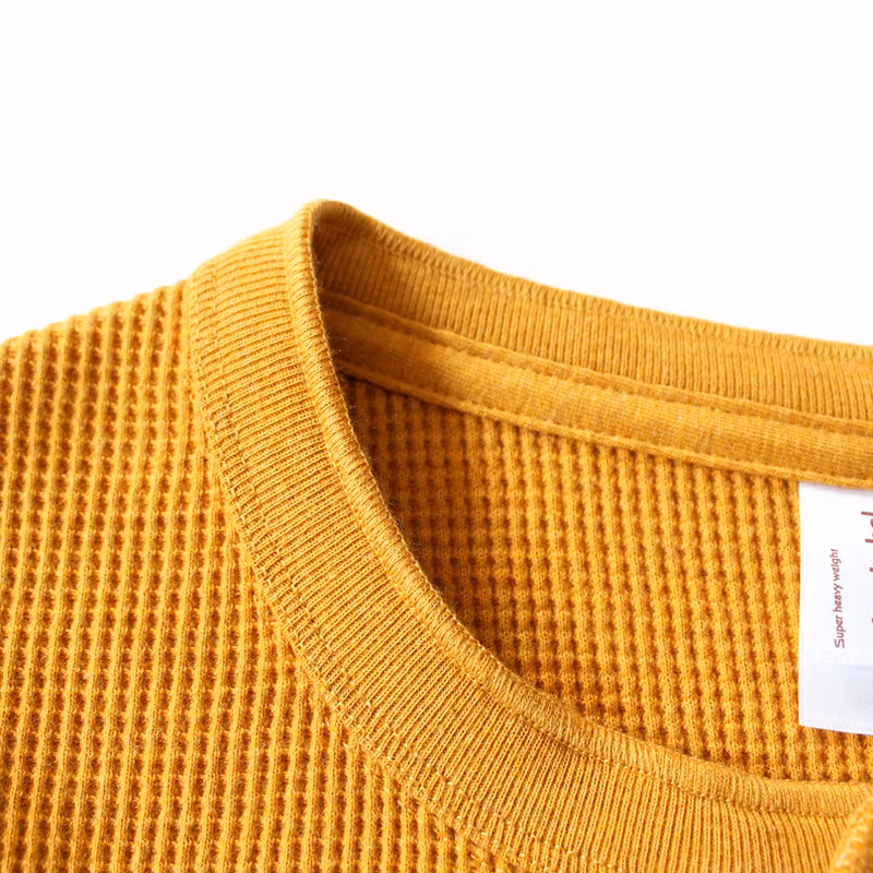 Fashion Cotton Waffle Long Sleeve Workout Leisure Wear Henley T-Shirts