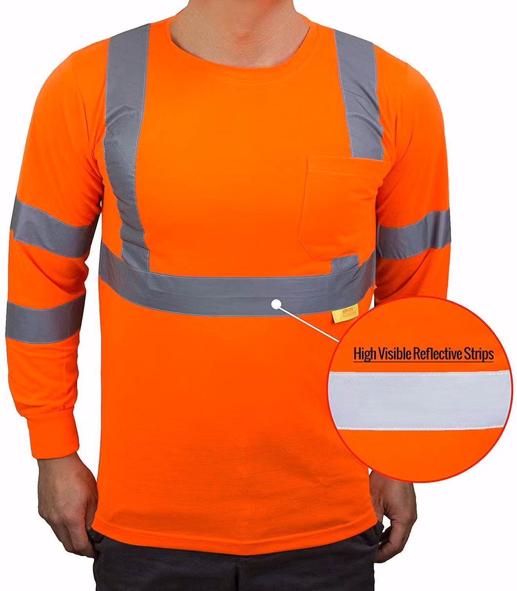 Factory Wholesale Customized High Visibility Workwear Long Sleeve Shirt with Reflective Tapes Work Safety T-Shirt with Logo