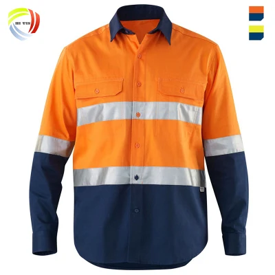 Abbigliamento da lavoro personalizzato in cotone traspirante uomo di alta qualità Hi Vis Camicie riflettenti di sicurezza a manica lunga per uomo