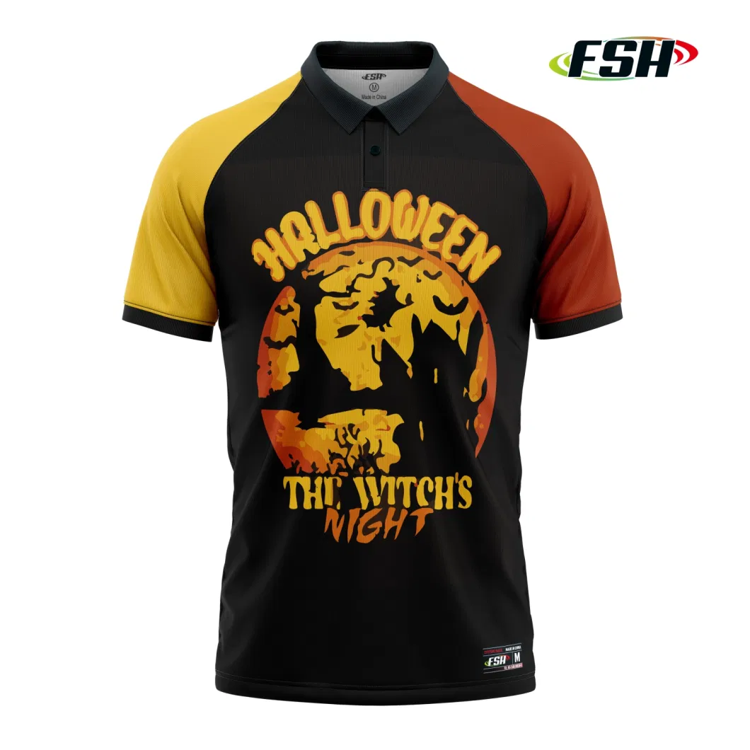 New Design Embroidered Print Halloween Breathable High Quality Short Sleeve Polo Shirt