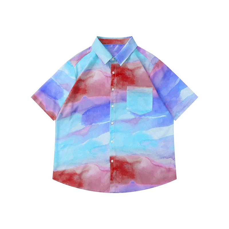 2024 Summer Custom Your Design Button up Men Quick Dry Ice Silk Shirts Latest Fashion Shirt Designs Men Tie Dye Shirt