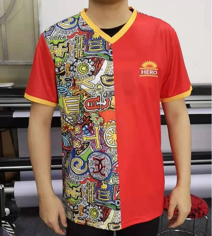 Men&prime;s 100% Polyester Full Sublimation Printing V Neck Tshirt T-Shirts