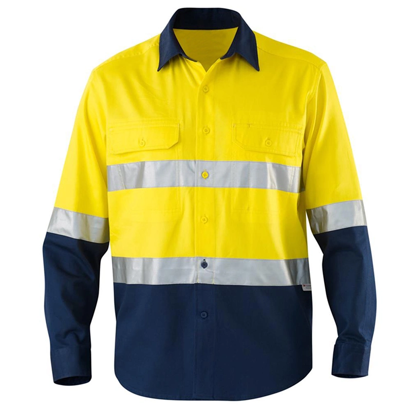 Custom High Quality Man Breathable Cotton Work Wear Hi Vis Long Sleeve Safety Reflective Shirts for Men