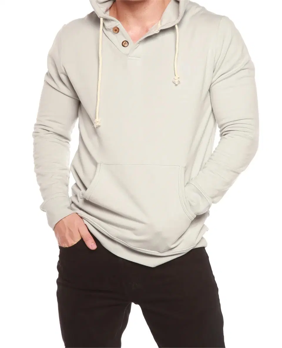 Men&prime;s Henley Style Bamboo Viscose Fleece Hoodie