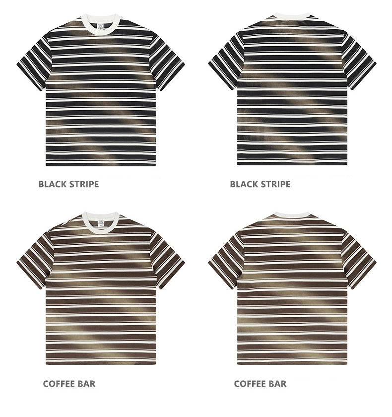 2023 Wholesale Boy and Girl Black and White Striped T-Shirt Summer Short Sleeve Crew Neck Casual Blank Tee Shirt for Men&prime;s