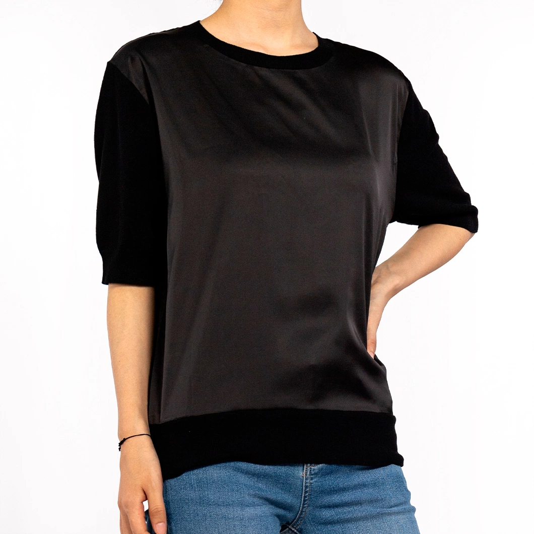 Black Summer Crew Neck Comfort Fabric Short Sleeve Shirt for Women