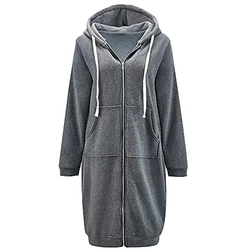 High Quality Custom Design Women&prime; S Long Hoodies Tunic Winter Fleece Jackets Knitted Casual Sweatshirt Zip up Hooded