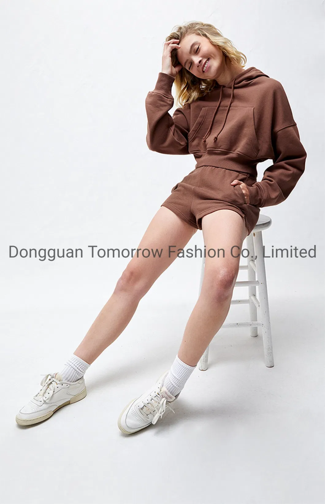 OEM New Promotion Fleece Ladies Custom Long Sleeves Comfy Ribbed Cotton Knitted Sets Solid Color Women Hoodies