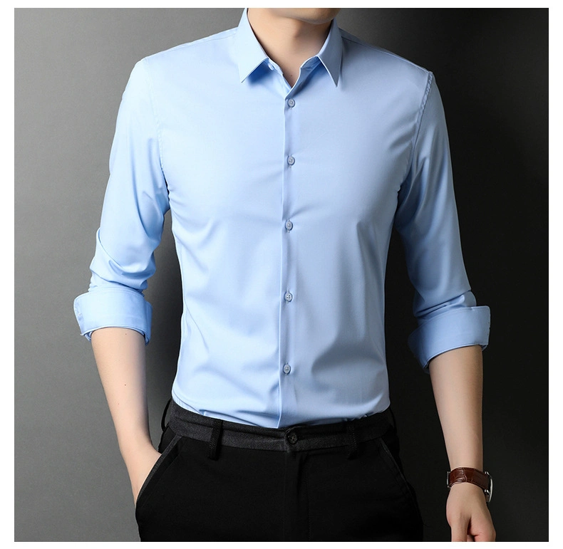 New-Style Long-Sleeved Shirt Men&prime;s Slim Pure-Color Business Shirt