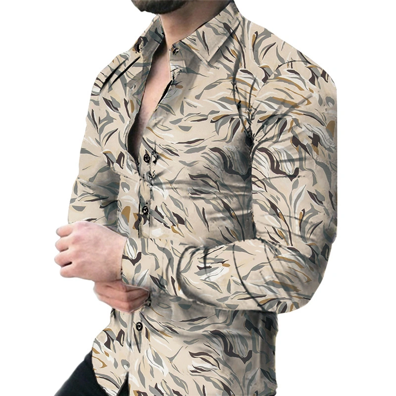 Custom Men&prime;s Digital Printed Shirt Leisure Slim Fit Long Sleeved Plus-Size Shirt